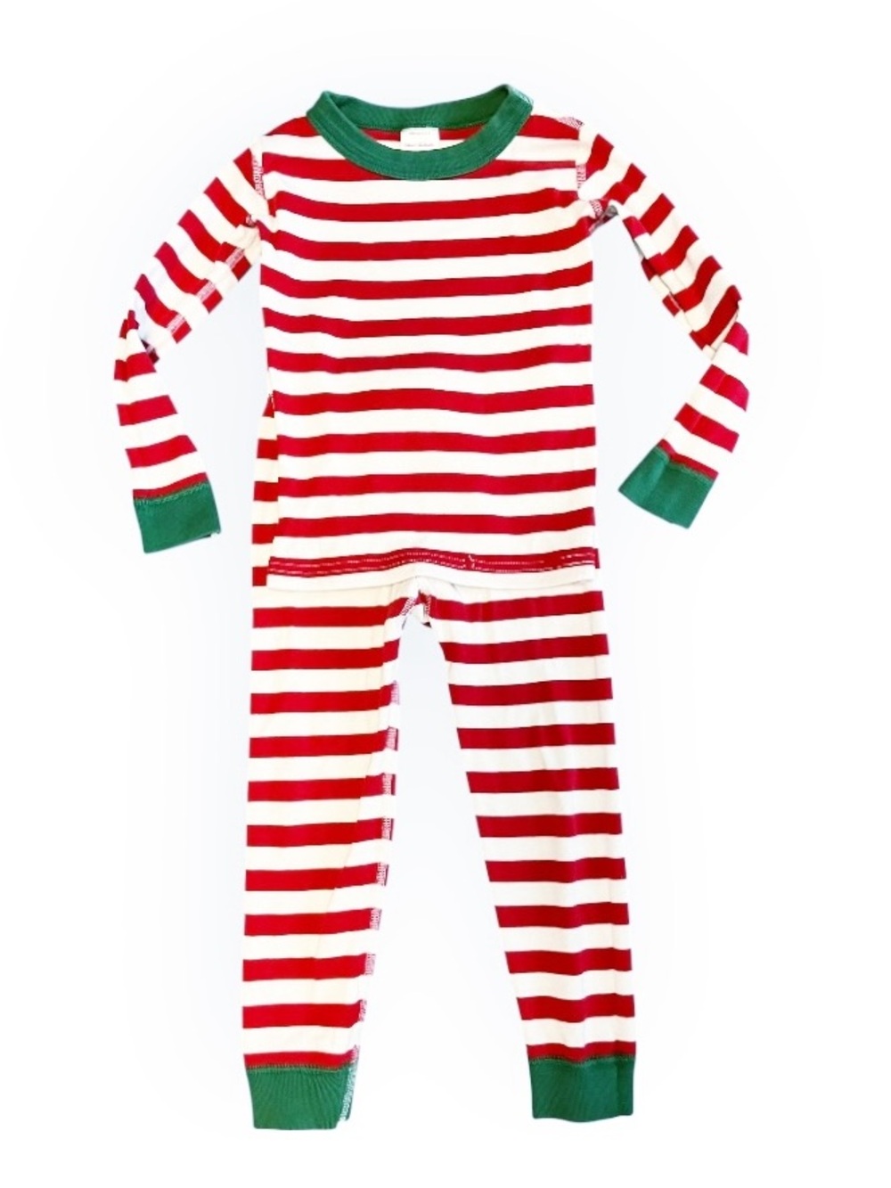 Hanna Andersson Red & White Striped Kids Pajama Set with Green Trim
